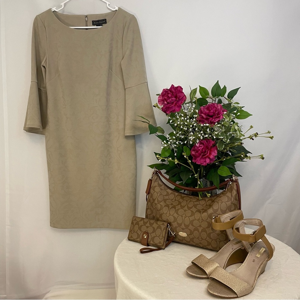 Jessica Howard Cream Sheath Dress with Bell Sleeves- Women's Size 6